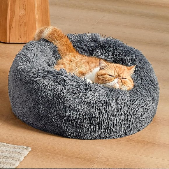 Calming Cat Beds for Indoor Fluffy Plush Faux Fur Pet Washable 20 inches - Picture 3 of 9
